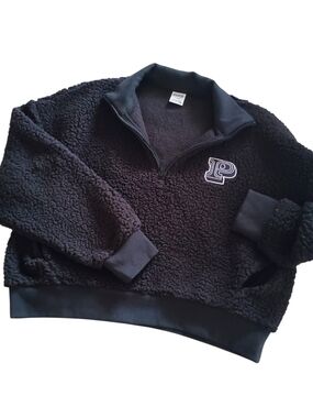Victoria's Secret PINK Black Sherpa Quarter-Zip Pullover